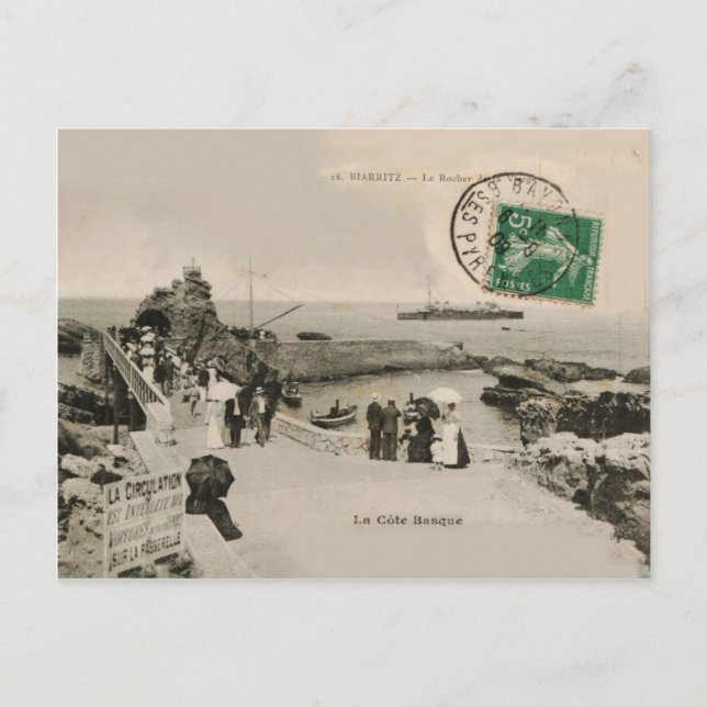 La Côte Baskque BIARRITZ La Rocher Replik 1909 Vykort (Framsida)