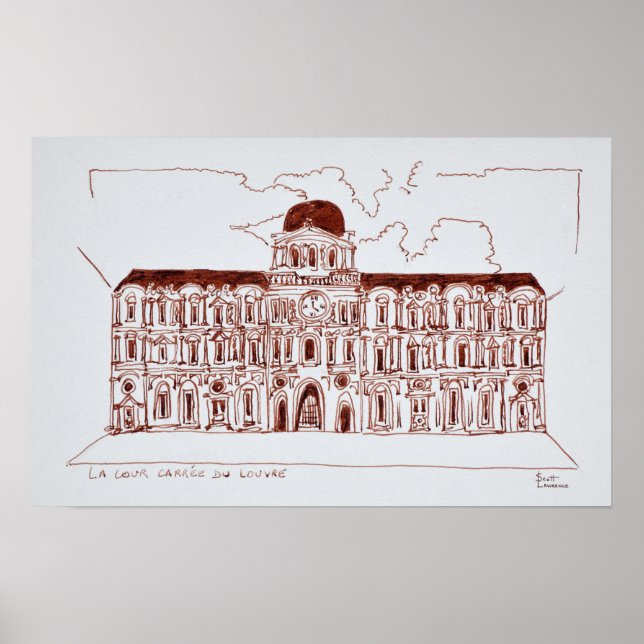 La Cour Carree Courtyard | Louvre, Paris, Frankrik Poster (Framsidan)