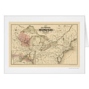 La Crosse & Milwaukee järnvägkarta 1855 Hälsningskort