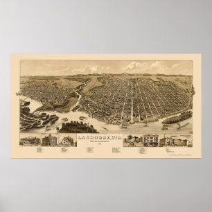 La Crosse, panorama- karta -1887 för WI Poster