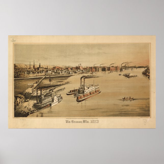 La Crosse WI 1873 Antique Panoramic Karta Poster (Framsidan)