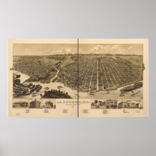 La Crosse WI 1887 Antique Panoramic Karta Poster