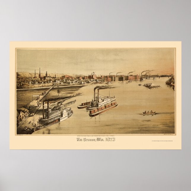 La Crosse, WI Panoramic Karta - 1873 Poster (Framsidan)