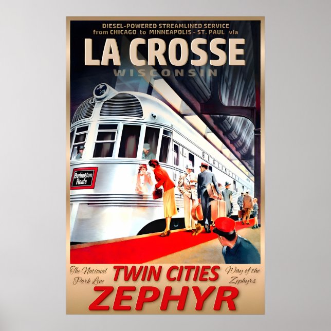 La Crosse Wisconsin Twin Cities Zephyr Burlington Poster (Framsidan)