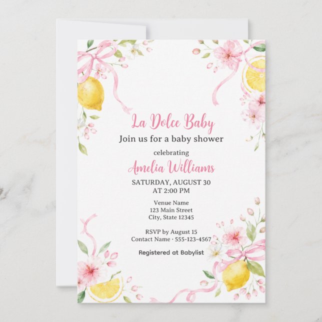 La Dolce Baby Citron Baby Shower Inbjudningar (Framsida)
