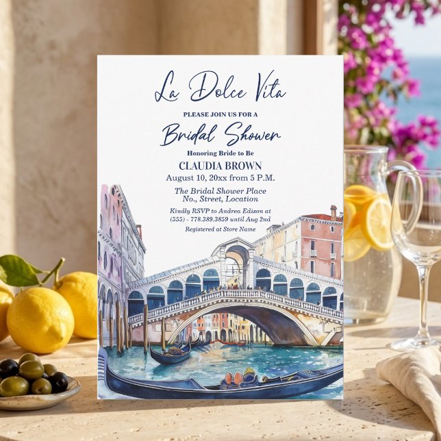La Dolce Vita Akvarell Venedig Bröllopsdusch Inbjudningar (Skapare uppladdad)