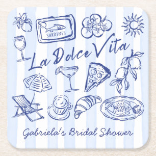 La dolce vita blå italienska bröllopsfestgåvor underlägg papper kvadrat