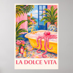 La Dolce Vita Bläckfisk Print, Italiensk Kust Poster