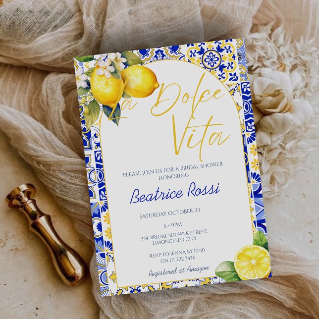 La Dolce Vita Citron Amalfi Positano Bröllopsfest Inbjudningar (La Dolce Vita Lemon Amalfi Positano Bridal Shower Invitation)