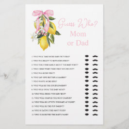 La dolce vita citron Baby Shower Gissa vem spel Flygblad