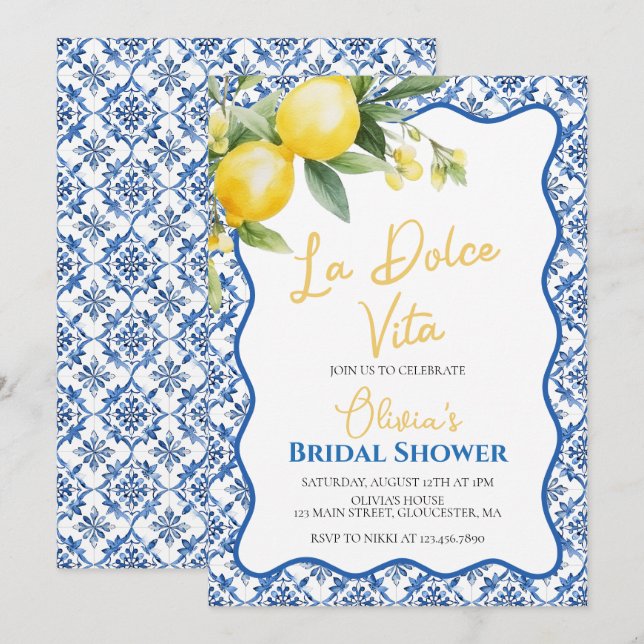 La Dolce Vita Citron blommig Bröllopsfest Inbjudan (Fram/baksida)