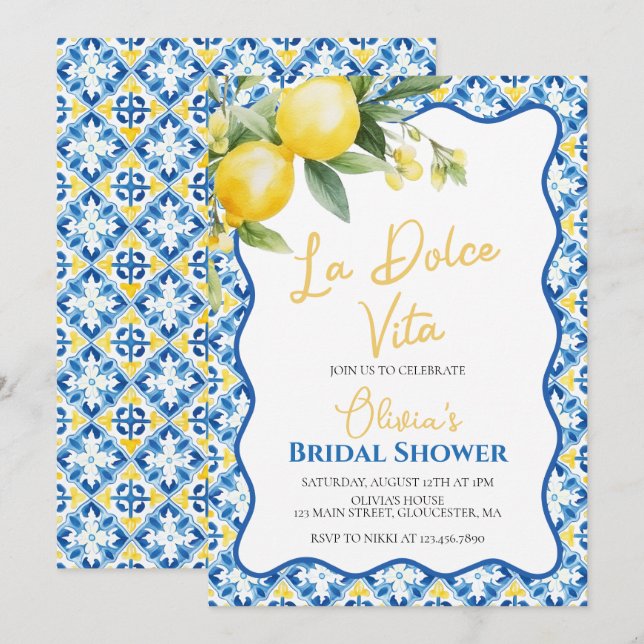 La Dolce Vita Citron blommig Bröllopsfest Inbjudan (Fram/baksida)