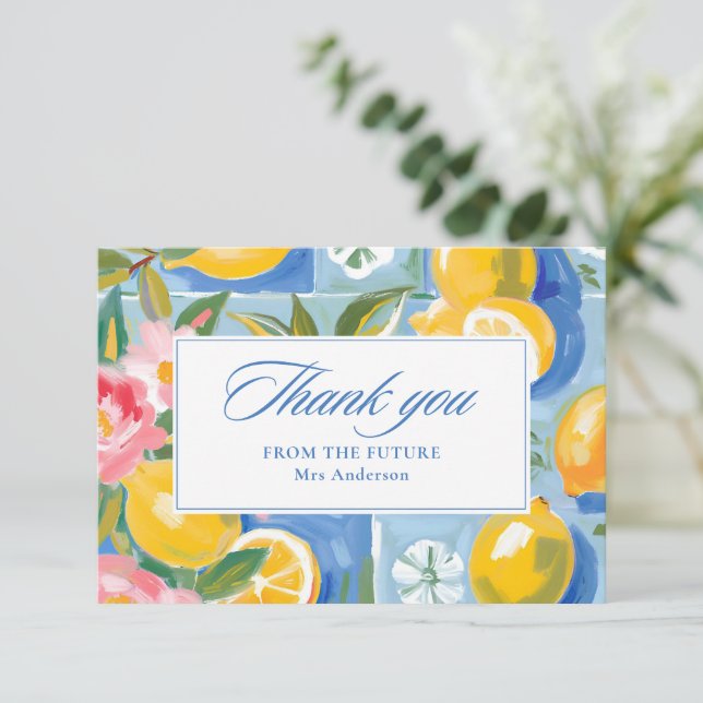 La dolce vita citron bröllopsfest tack kort (Stående Fram)