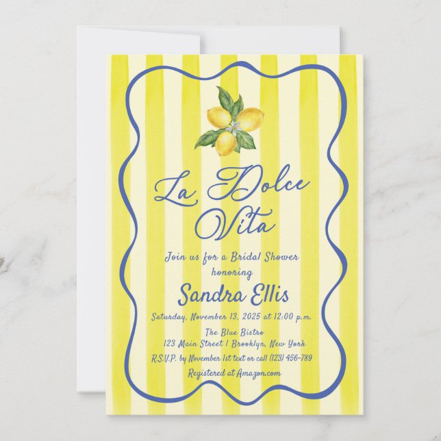 La Dolce Vita Citron Italiensk Bröllopsfest Inbjudningar (Framsida)