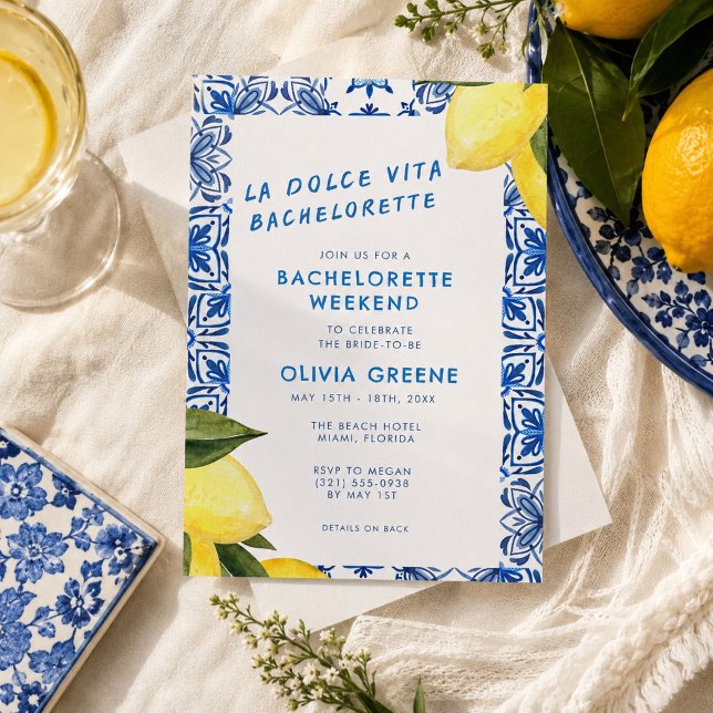 La Dolce Vita Citron Möhippa Helg  Inbjudningar (La Dolce Vita Lemon Bachelorette Weekend Invitation)