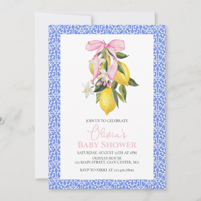 La Dolce Vita Citron Rosa Rosett Baby Shower Inbjudningar (Framsida)