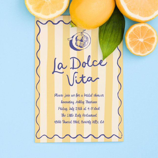 La Dolce Vita Citroner Italiensk Bröllopsfest Inbjudningar (Bridal shower invitation template with "la dolce vita" phrase. Ideal for an Italian bridal shower.)