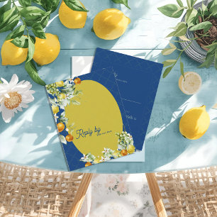 La Dolce Vita Citrus Luxe Blå Guld Bröllopssvar OSA Kort