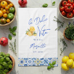 La Dolce Vita Custom Newlywed Kökshandduk<br><div class="desc">A kitchen towel for newlywed home featuring Mediterranean tile patterns, elegant script calligraphy, and a playful watercolor gelato ice cream design. Inspired by Italian coastal home decor and the sunny charm of the Amalfi Coast, this modern stylish kitchen towel captures the spirit of la dolce vita with bright blue and...</div>