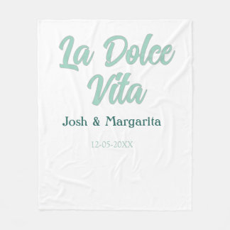 La Dolce Vita grön blå pastell namn datum bröllop Fleecefilt