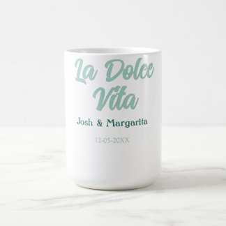 La Dolce Vita grön blå pastell namn datum bröllop Kaffemugg