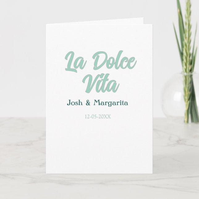 La Dolce Vita grön blå pastell namn datum bröllop  Kort (Framsida)