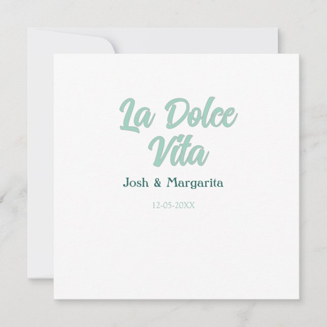La Dolce Vita grön blå pastell namn datum bröllop  Kort (Framsida)