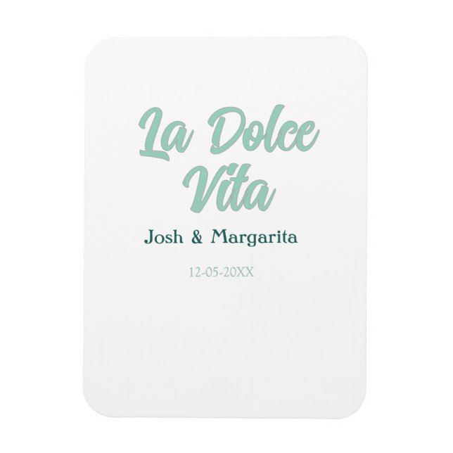 La Dolce Vita grön blå pastell namn datum bröllop  Magnet (Vertikal)