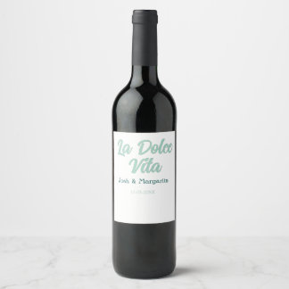 La Dolce Vita grön blå pastell namn datum bröllop Vinflaska Etikett