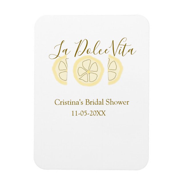 La Dolce Vita gul citron bröllopsdusch pastell brö Magnet (Vertikal)