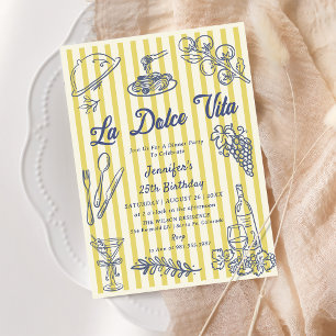 La Dolce Vita gula ränder italiensk middag Inbjudningar