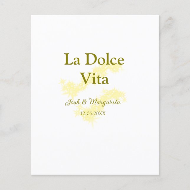 La Dolce Vita gult bröllop par Namn date glit (Framsida)