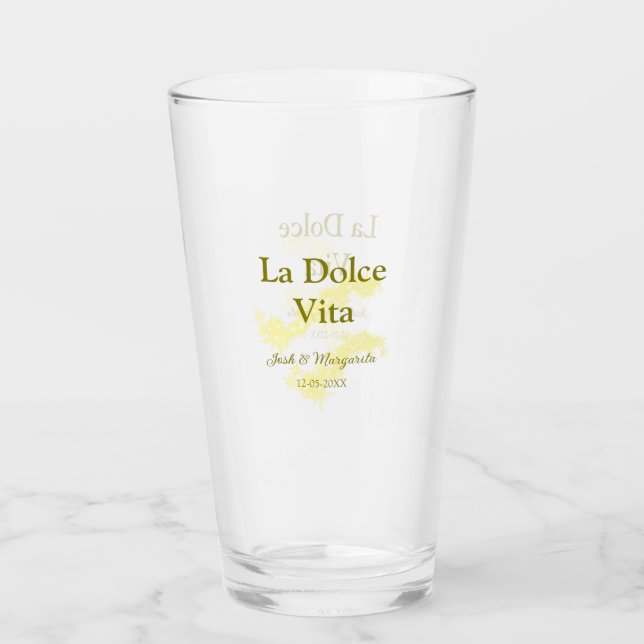 La Dolce Vita gult bröllop par Namn date glit Glaskopp (Framsida)