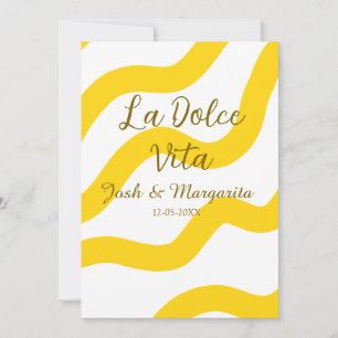 La Dolce Vita gult bröllop par Namn date glit Inbjudningar