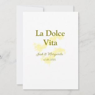 La Dolce Vita gult bröllop par Namn date glit Inbjudningar