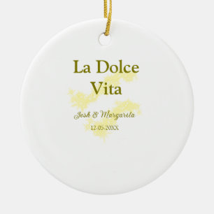 La Dolce Vita gult bröllop par Namn date glit Julgransprydnad Keramik