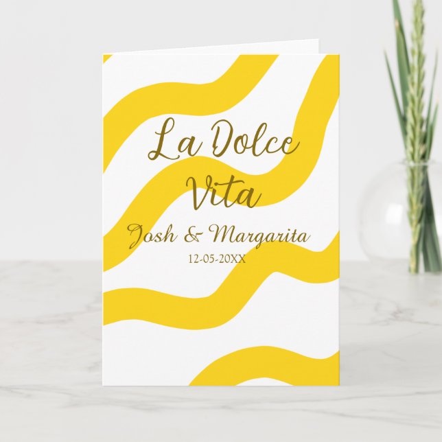 La Dolce Vita gult bröllop par Namn date glit Kort (Framsida)