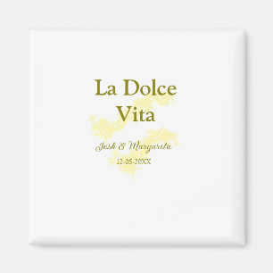 La Dolce Vita gult bröllop par Namn date glit Magnet