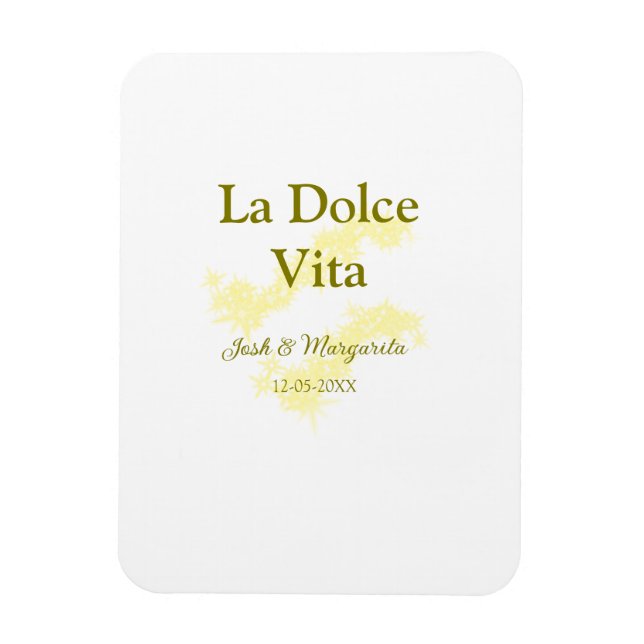 La Dolce Vita gult bröllop par Namn date glit Magnet (Vertikal)