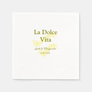 La Dolce Vita gult bröllop par Namn date glit Pappersservett