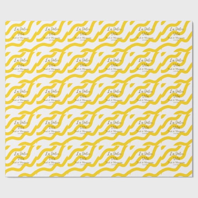 La Dolce Vita gult bröllop par Namn date glit Presentpapper (Platt)