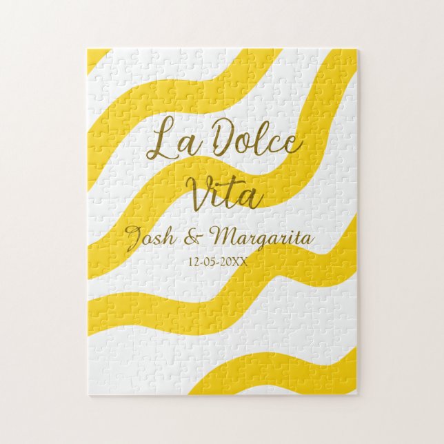 La Dolce Vita gult bröllop par Namn date glit Pussel (Vertikal)