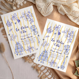 La Dolce Vita Italian Lemon Blue Bridal Shower  Inbjudningar