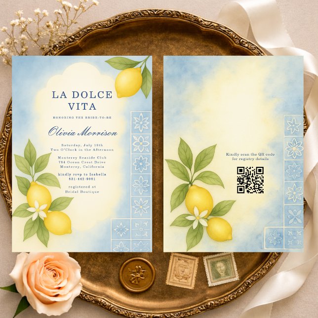 La Dolce Vita Italian QR Code Bridal Shower Inbjudningar (Skapare uppladdad)