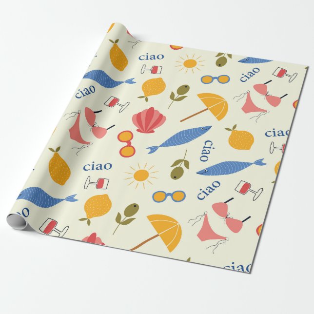 La Dolce Vita Italiens sommar strand mat mönster Presentpapper (Utrullad)