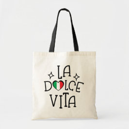 La Dolce Vita Italiensk Flagga Hjärta Tygkasse