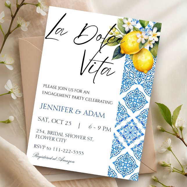 La Dolce Vita Italiensk Medelhavsbröllop Inbjudningar (La Dolce Vita Italian Mediterranean Engagement Invitation)