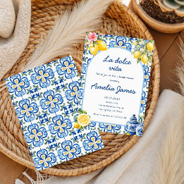 La Dolce Vita Italiensk Middag Lemon Bröllopsdusch Inbjudningar