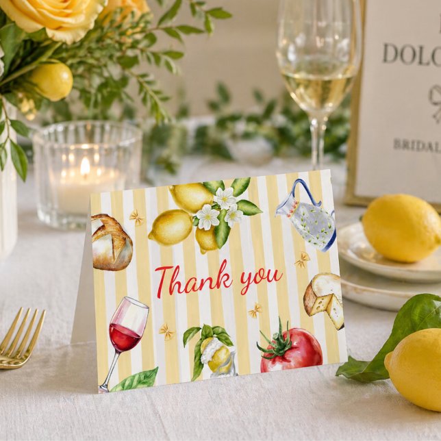 La Dolce Vita Italienska Bröllopsdusch Tack Kort (Modern Elegant "La Dolce Vita" Italian food bridal shower thank you card)