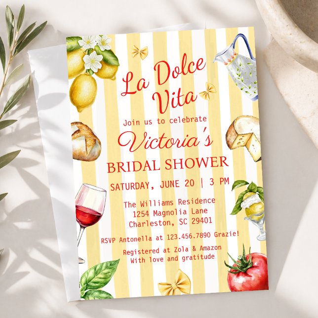 La Dolce Vita Italienska Bröllopsfest för bruden Inbjudningar (La dolce Vita Bridal Shower Italian Food Invitation)